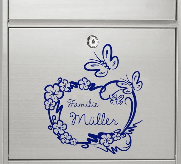 Briefkasten-Aufkleber Blumenkranz mit Schmetterlingen